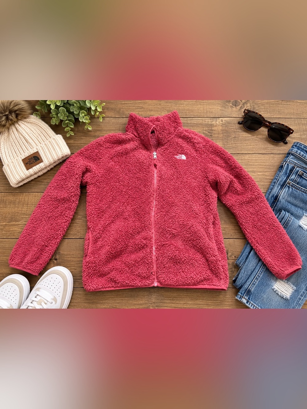 The North Face Girls XL Pink Sherpa Fleece Full Zip Jacket